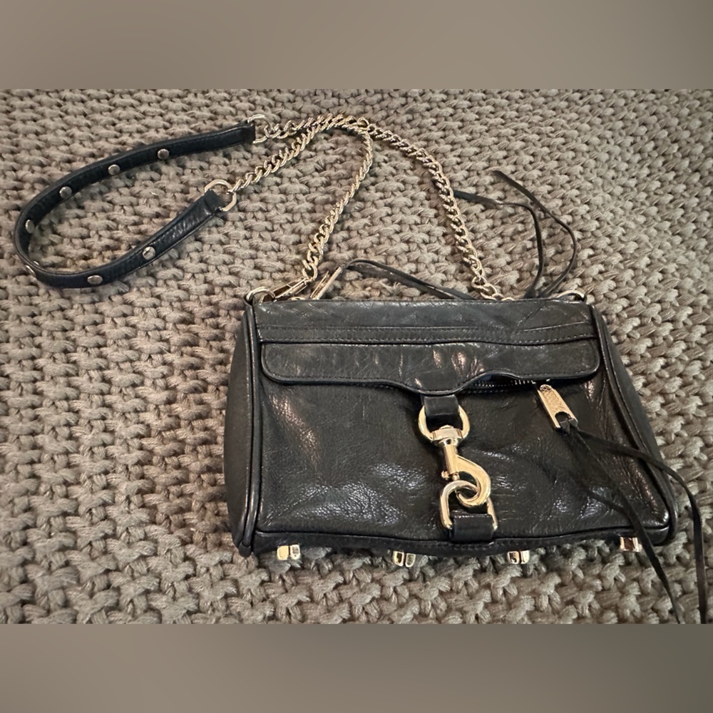 Rebecca Minkoff Mini M.A.C. Leather Crossbody in black w Gold Hardware
